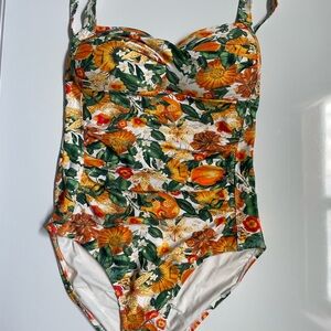 Orange and Green Tropical One Piece Swimsuit